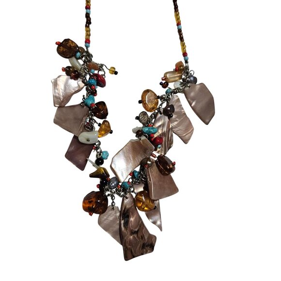 Bohemian Statement Necklace Beaded Chain Dangling Shell Stone Glass Charms Women - Picture 5 of 9